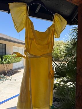 Zara Yellow Flutter-Sleeve Midi with Tie Waist